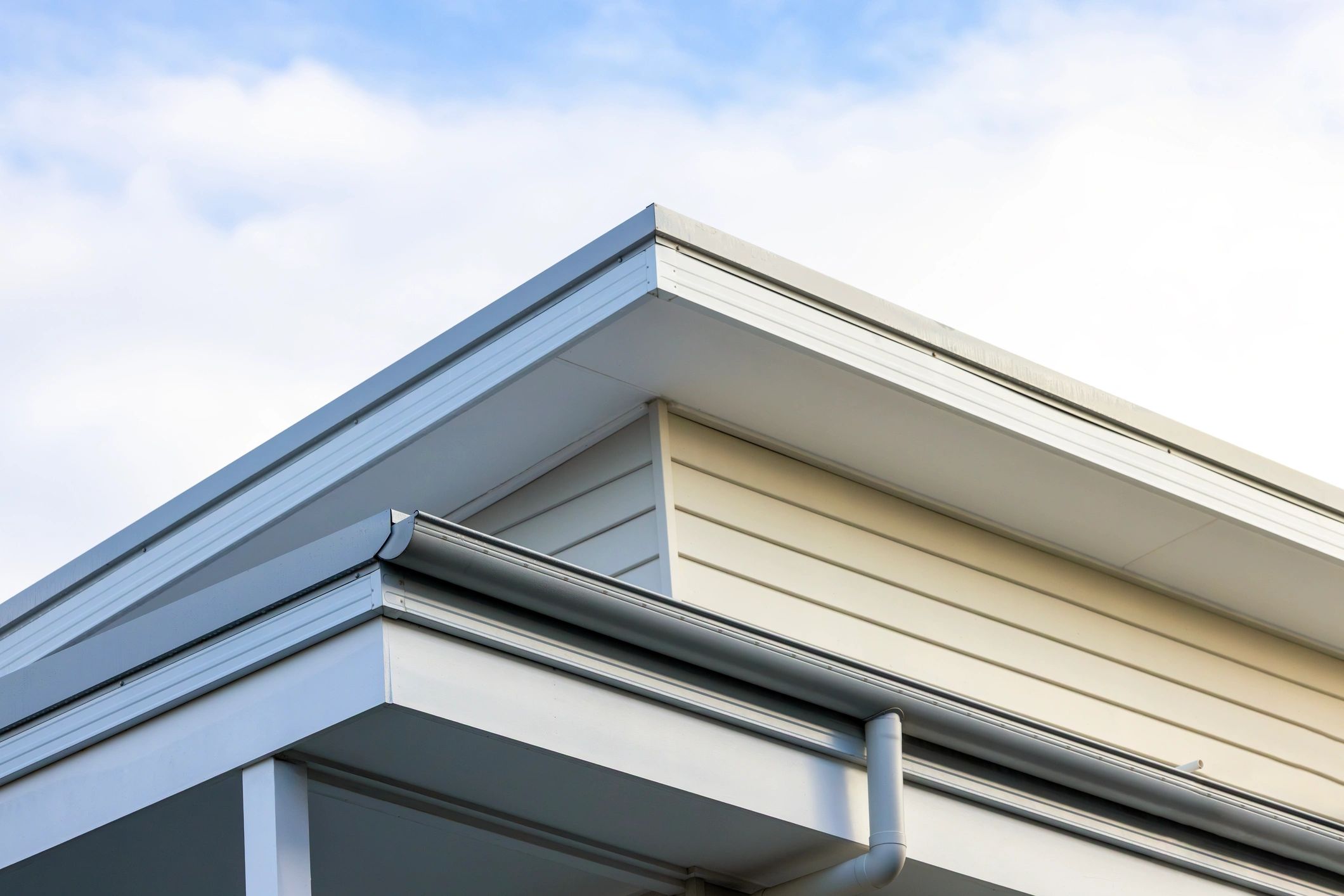 Roofline detail showing gutters